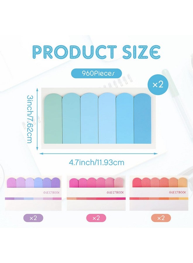 Marspark 960 Pcs Sticky Index Tabs 3 Inch Book Tabs Sticky Notes Writable And Adhesive Page Tabs Document Page Marker Rainbow Colored And Flags For Annotating Books Classify Files (8 Sets) - Image 2