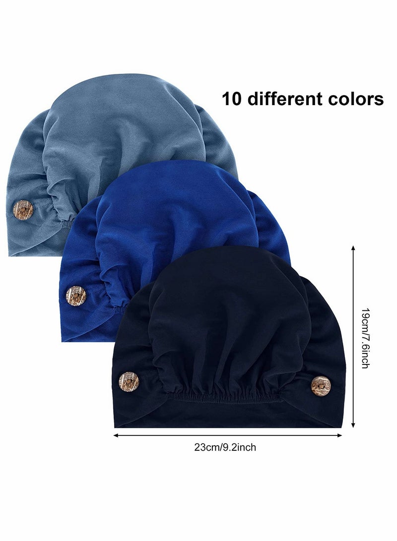 SYOSI 10 Pieces Soft Bouffant Caps with Buttons Gourd Shape Caps Stretch Bouffant Hats Unisex Stretchy Headband Turban with Ear Loop Holder Buttons - Image 2