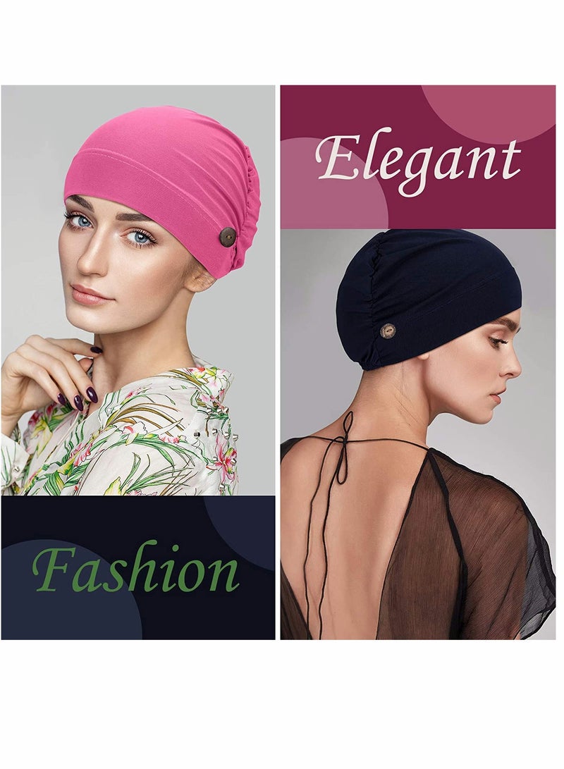 SYOSI 10 Pieces Soft Bouffant Caps with Buttons Gourd Shape Caps Stretch Bouffant Hats Unisex Stretchy Headband Turban with Ear Loop Holder Buttons - Image 5