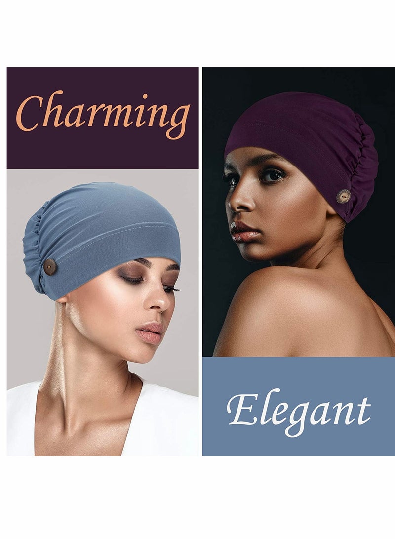 SYOSI 10 Pieces Soft Bouffant Caps with Buttons Gourd Shape Caps Stretch Bouffant Hats Unisex Stretchy Headband Turban with Ear Loop Holder Buttons - Image 4