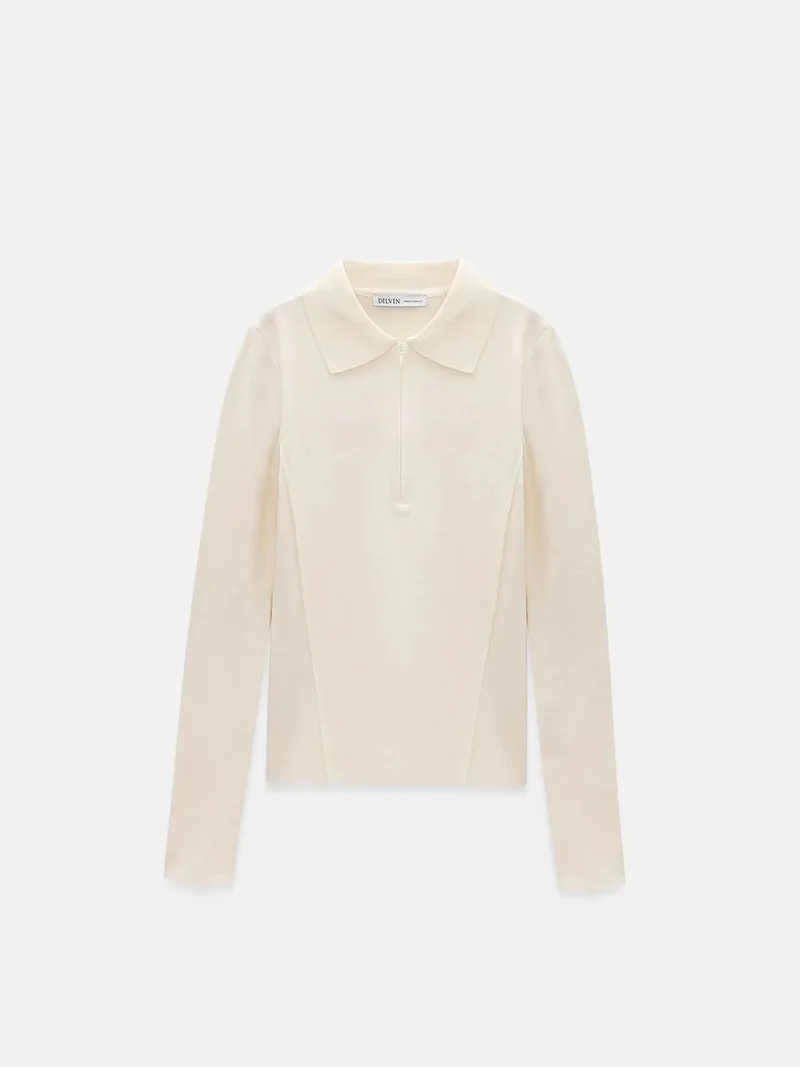 ديلفين Dilvin Women's Ribbed Zip-Front Sweater