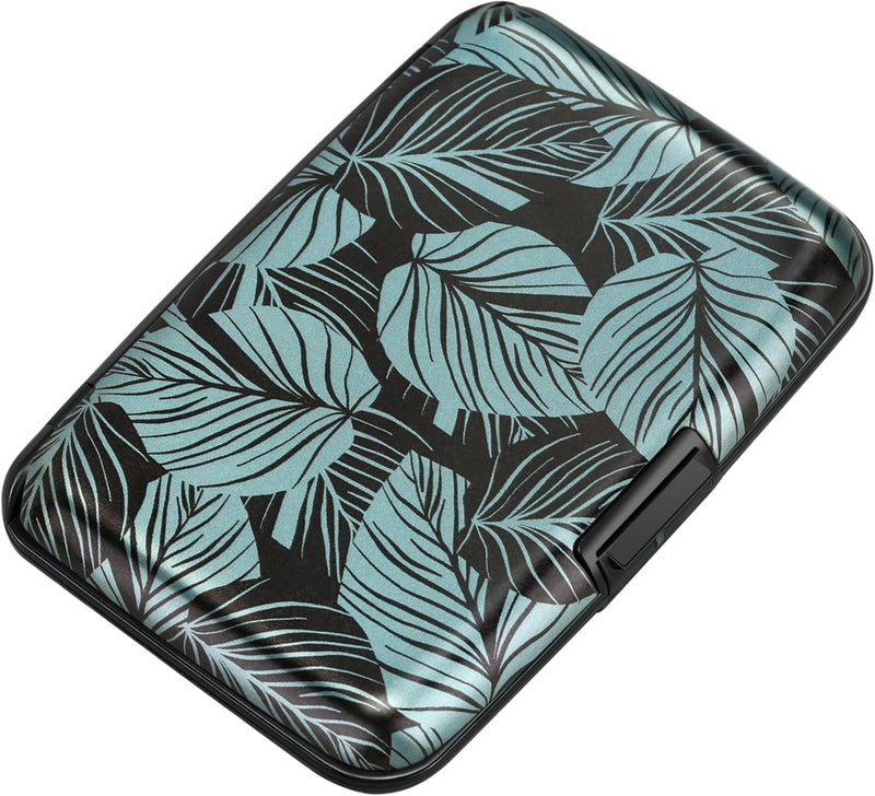 ELFISH Mini RFID Aluminum Wallet Credit Cards Holder Business Card Case Metal ID Case for Men Women(Gray Leaves) - Image 1