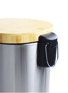 Generic Premium Step Trash Bin | Matte Stainless-Steel Finish & Bamboo-Lid | Soft-Closing | Fingerprint-Resistant | Suitable For Homes & Communal Spaces | 20 Liters | Silver  - Image 3