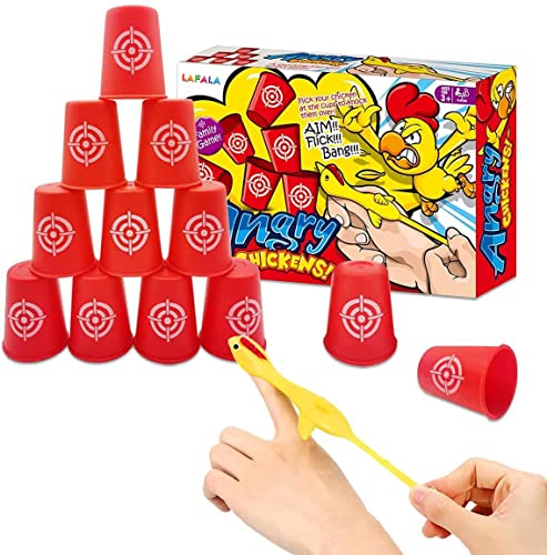 LAFALA Slingshots Chicken Rubber Chicken 12 Dart Cups Flying Chicken Shooting Games Fidget Toys Stress Relief Finger flingers Stretchy Funny Party Game for Easters Day Gift Children Adults - Image 1