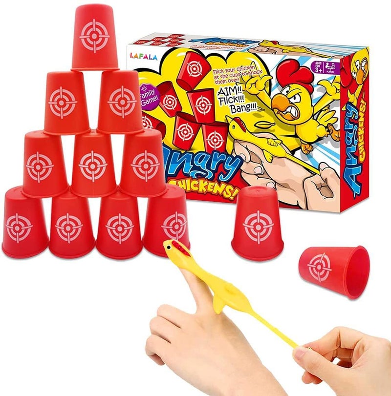 LAFALA Slingshots Chicken Rubber Chicken 12 Dart Cups Flying Chicken Shooting Games Fidget Toys Stress Relief Finger flingers Stretchy Funny Party Game for Easters Day Gift Children Adults - Image 4