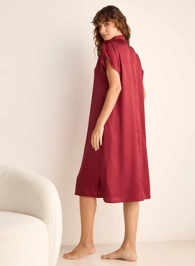 Splash FAV Jacquard Textured Satin Sleepshirt with Pocket and Slit Detail