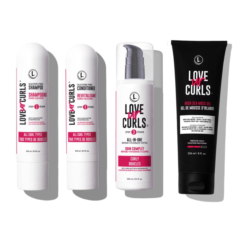 Love Ur Curls - Shampoo, Conditioner, Curly All In One Styler to repair, define and hydrate hair and Irish Sea Moss Gel for touchable hold - Image 1