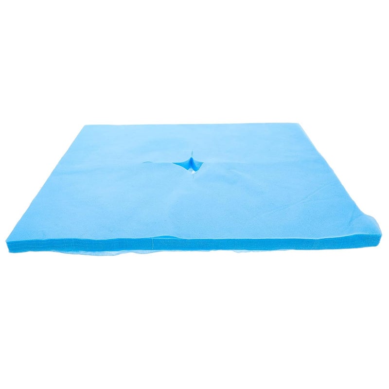 Healifty Disposable Massage Bed Hole Towels 100pcs Blue Non-woven Fabric Face Pillow Covers Headrest Disposable Covers for Spa and Salon Massage Bed Accessories - Image 1