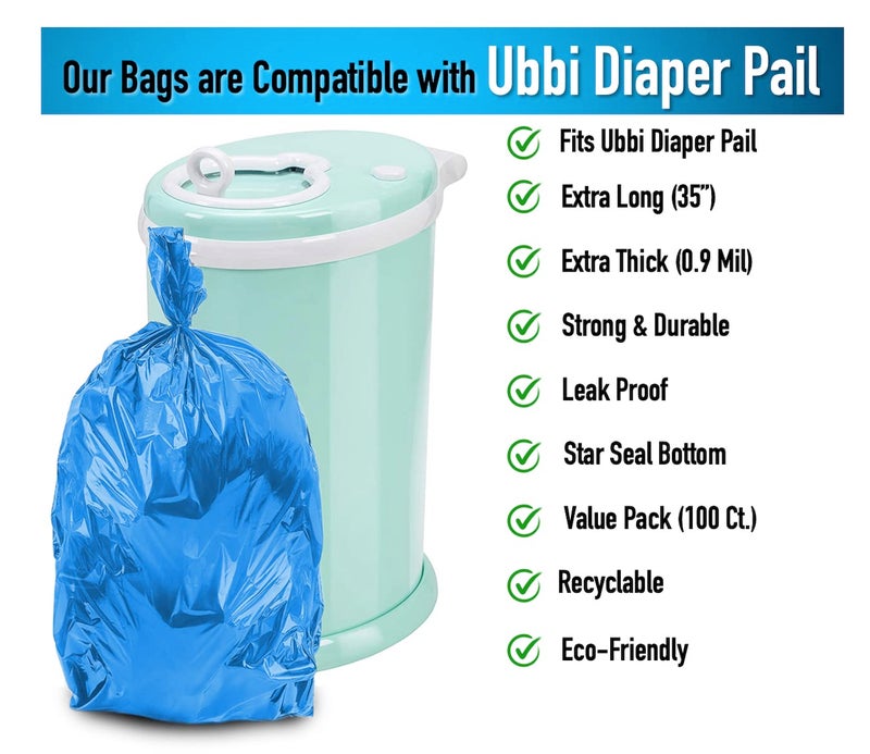 CHEFNENO Disposable Diaper Pail Refill Plastic Bag (100 count) Compatible with Ubbi Diaper Bag Pail 13 Gal Capacity Diaper Pail Bag Fits 8 Gallon Medium Kitchen Trash Bag Heavy Duty Large Garbage Bag, 100 Bags - Image 2