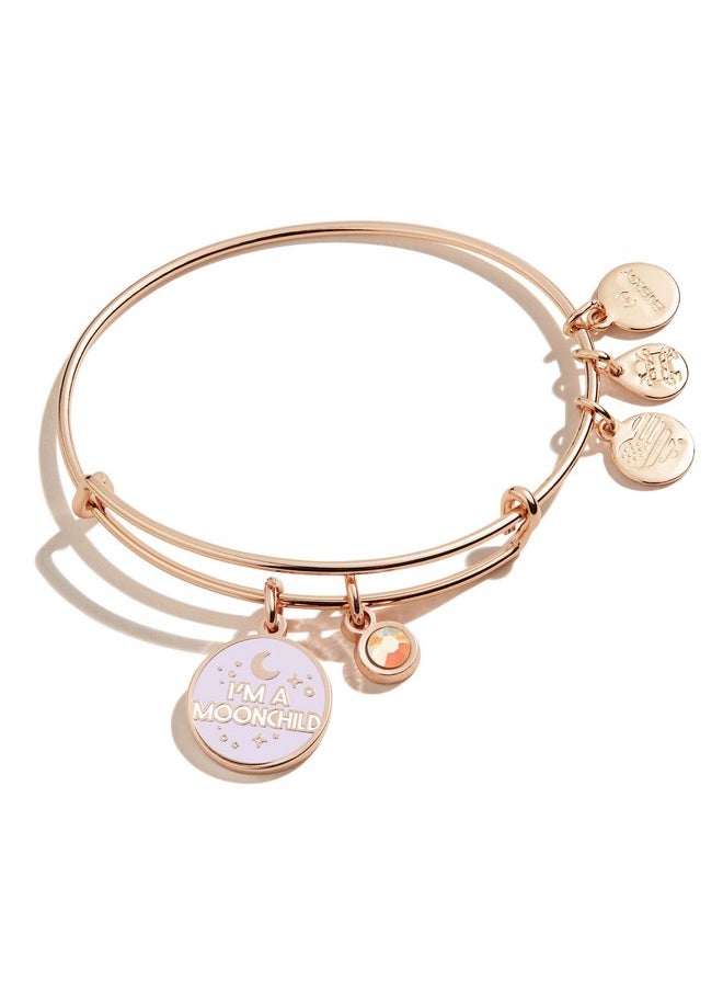 ALEX AND ANI Connections Expandable Bangle For Women I’M A Moonchild Duo Charm Shiny Rose Gold Finish 2 To 3.5 In  - Image 1