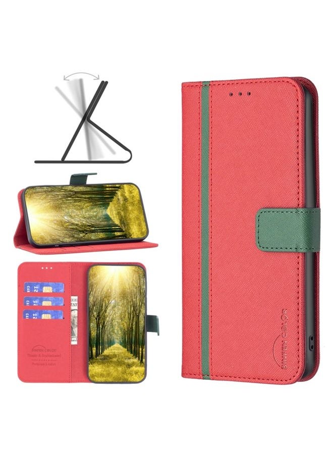 HuHa Case Cover For Xiaomi Redmi 9C / 10A BF13 Color Matching Cross Texture Leather Phone Case Red 
