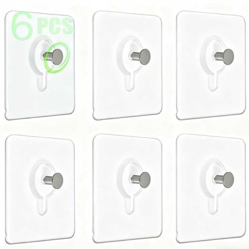 IOMDRWU Picture Hanging Hooks,6 PCS Heavy Duty Up-Grade Wall Hangers Without Nails,Wall Picture Hangers, Transparent Waterproof Adhesive Picture Hanger,Frame Hanger Sticky Hooks for Bathroom,Kitchen - Image 1