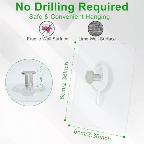 IOMDRWU Picture Hanging Hooks,6 PCS Heavy Duty Up-Grade Wall Hangers Without Nails,Wall Picture Hangers, Transparent Waterproof Adhesive Picture Hanger,Frame Hanger Sticky Hooks for Bathroom,Kitchen - Image 2
