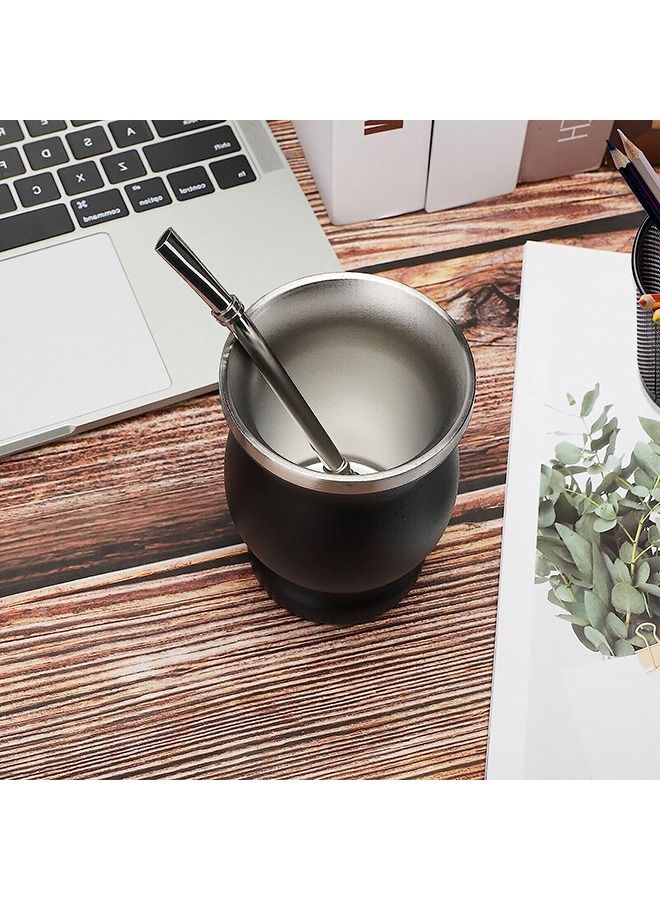 HOMESTAR Yerba Mate Tea Cup Set, Gourds for with Straws, Stainless Steel Double Wall Insulation Gourd Straw 8 Ounces (Black) - Image 5