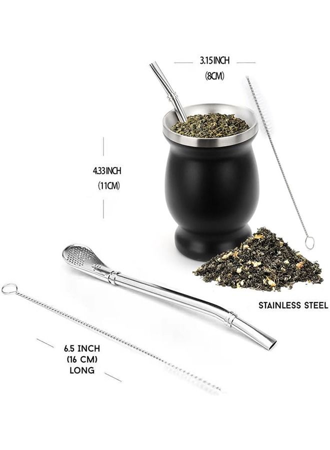 HOMESTAR Yerba Mate Tea Cup Set, Gourds for with Straws, Stainless Steel Double Wall Insulation Gourd Straw 8 Ounces (Black) - Image 2
