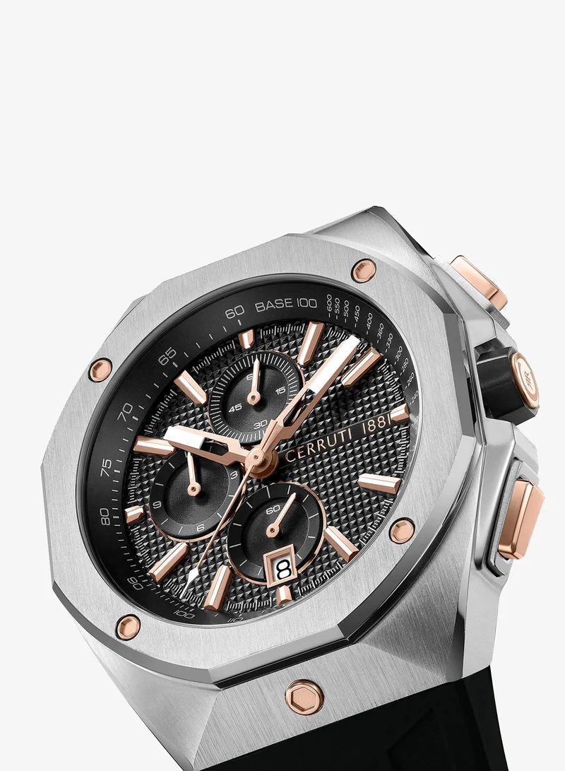 CERRUTI 1881 Black Men's Arezzo Chronograph Watch for Men - Guilloche Matte Black Dial, Black Silicon Strap for Men | Best Price UAE
