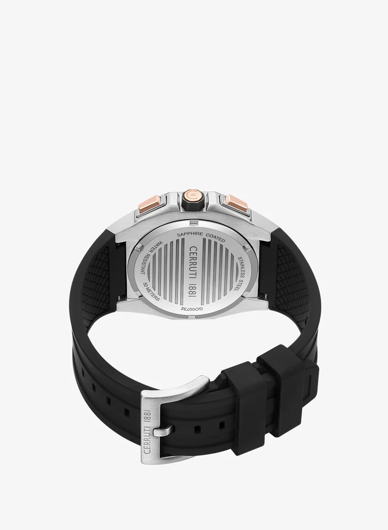 CERRUTI 1881 Black Men's Arezzo Chronograph Watch for Men - Guilloche Matte Black Dial, Black Silicon Strap for Men | Best Price UAE
