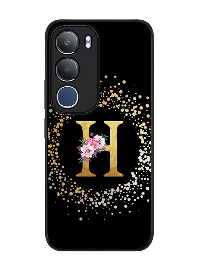 Stylizedd For vivo Y19s / Y19s Pro Case,Slim fit Camera Protection, Shockproof Thin Phone cover  - Custom Monogram Floral - H ( Black )