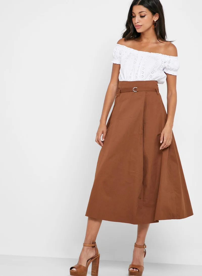 ELLA D-Ring Belted Midi Skirt
