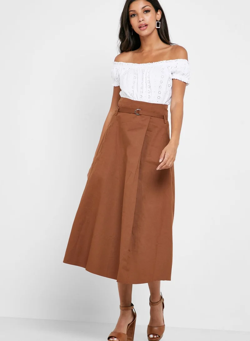 ELLA D-Ring Belted Midi Skirt