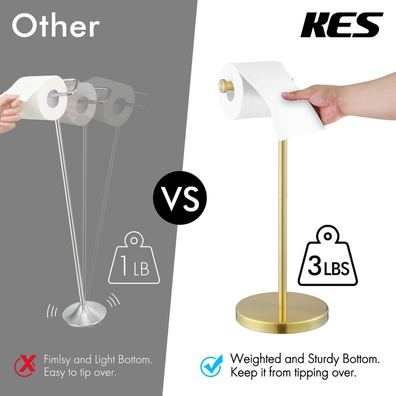 KES Gold Toilet Paper Holder Free Standing SUS 304 Stainless Steel Rustproof Pedestal Lavatory Tissue Roll Holder Floor Stand Modern Brushed Gold Finish, BPH283S1-BZ - Image 3