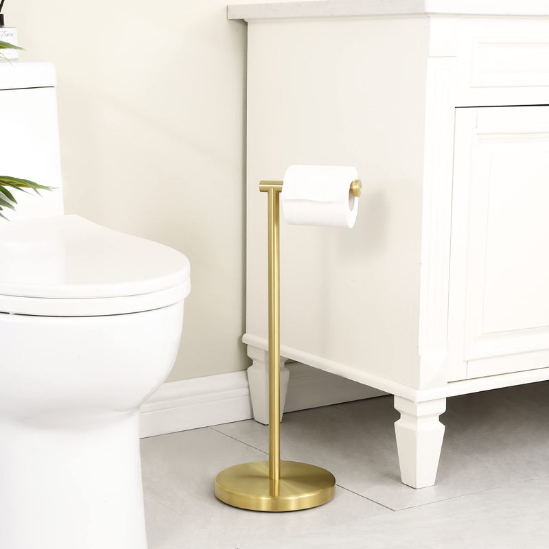 KES Gold Toilet Paper Holder Free Standing SUS 304 Stainless Steel Rustproof Pedestal Lavatory Tissue Roll Holder Floor Stand Modern Brushed Gold Finish, BPH283S1-BZ - Image 2