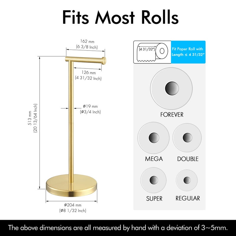 KES Gold Toilet Paper Holder Free Standing SUS 304 Stainless Steel Rustproof Pedestal Lavatory Tissue Roll Holder Floor Stand Modern Brushed Gold Finish, BPH283S1-BZ - Image 5