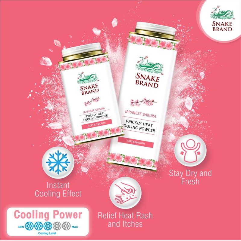 Snake Brand Prickly Heat Cooling Talcum Powder 280g - For Heat & Rash Treatment, Japanese Sakura - Image 3