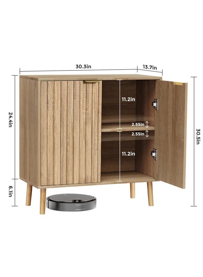 Vrullu Fluted Storage Cabinet, Free Standing Buffet Cabinet, Wood Sideboard and Buffet Storage, Multifunctional Accent Cabinet for Living Room, Hallway, Entryway, Dining Room (1, Oak) - Image 5