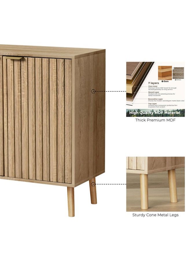 Vrullu Fluted Storage Cabinet, Free Standing Buffet Cabinet, Wood Sideboard and Buffet Storage, Multifunctional Accent Cabinet for Living Room, Hallway, Entryway, Dining Room (1, Oak) - Image 4