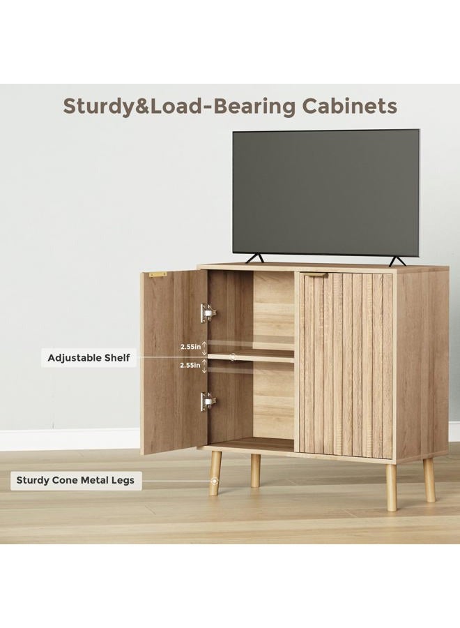 Vrullu Fluted Storage Cabinet, Free Standing Buffet Cabinet, Wood Sideboard and Buffet Storage, Multifunctional Accent Cabinet for Living Room, Hallway, Entryway, Dining Room (1, Oak) - Image 3