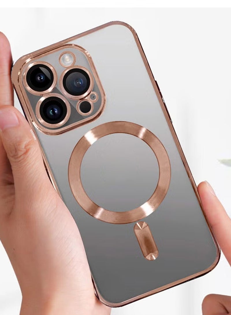 CATANES iPhone 15 Pro Max Phone Protective Case Fashionable Electroplated Magnetic Suction Full Covered Shockproof Phone Cover with Magnetic Rings Rose Gold - Image 2
