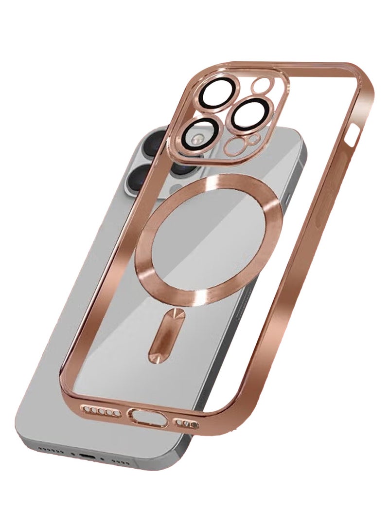 CATANES iPhone 15 Pro Max Phone Protective Case Fashionable Electroplated Magnetic Suction Full Covered Shockproof Phone Cover with Magnetic Rings Rose Gold - Image 1