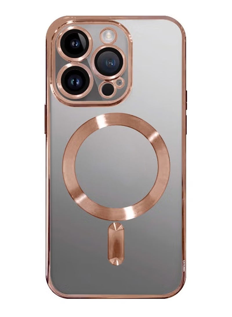 CATANES iPhone 15 Pro Max Phone Protective Case Fashionable Electroplated Magnetic Suction Full Covered Shockproof Phone Cover with Magnetic Rings Rose Gold - Image 3