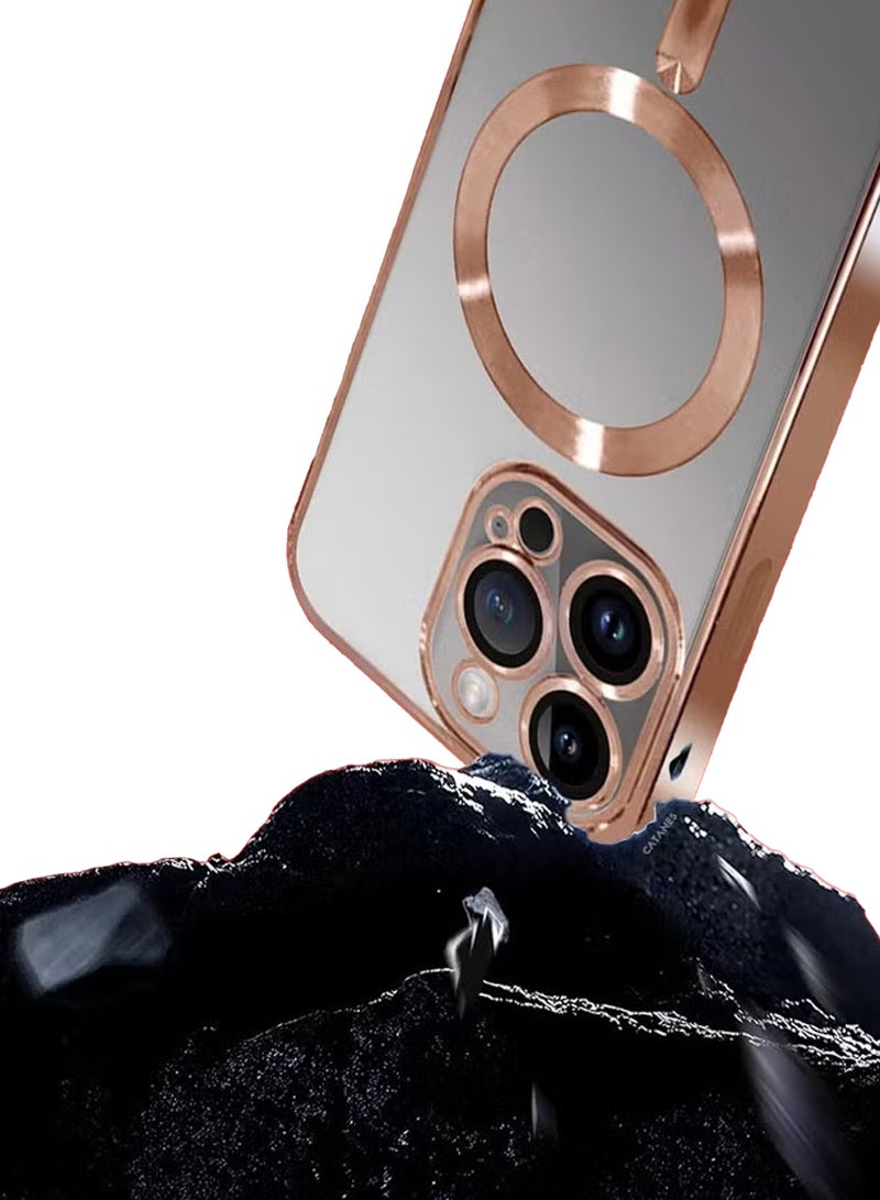 CATANES iPhone 15 Pro Max Phone Protective Case Fashionable Electroplated Magnetic Suction Full Covered Shockproof Phone Cover with Magnetic Rings Rose Gold - Image 4