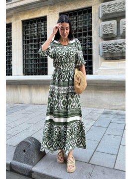 For You Moda Natural Viscose Patterned Long Green Dress  - Image 5
