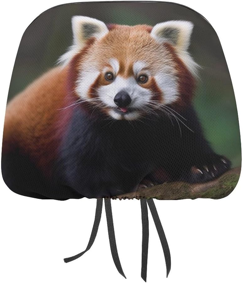 Universal Car Headrest Cover 1 PCS Red Panda Design Soft Elastic Protector For SUV Truck - Image 1