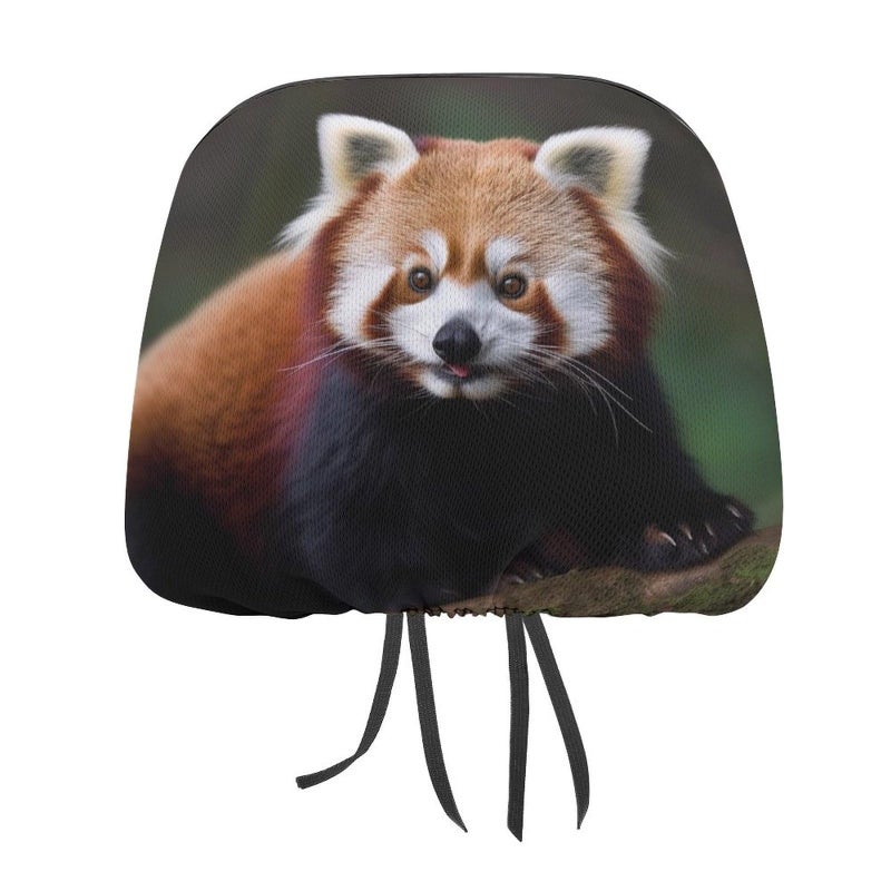 Universal Car Headrest Cover 1 PCS Red Panda Design Soft Elastic Protector For SUV Truck - Image 2