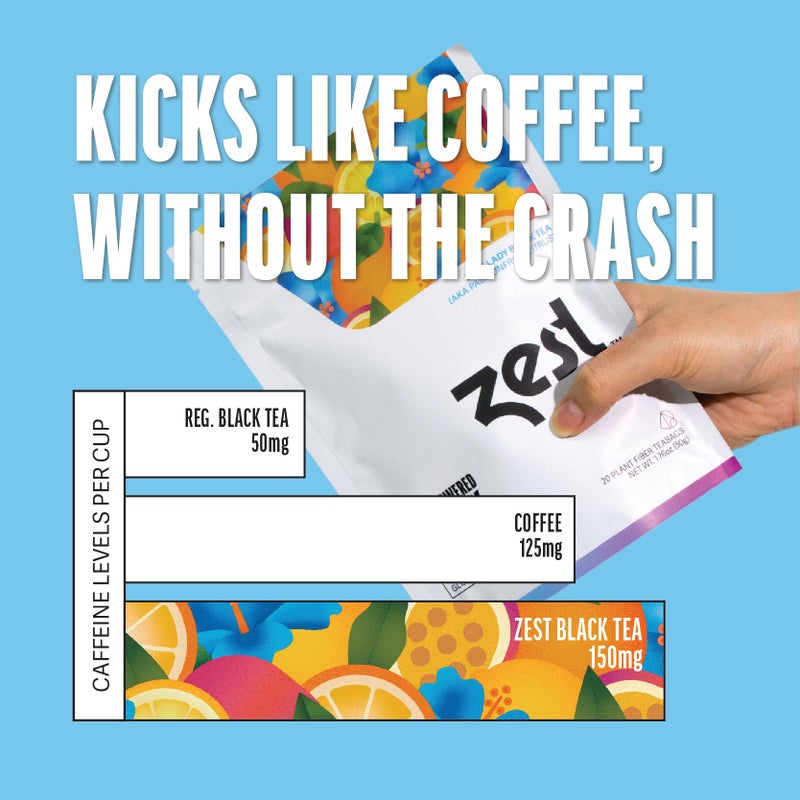 Zest Energy Tea Bags - Blue Lady Passion Fruit Black Tea - High Caffeine Tea for Morning Energy, Focus & Clarity - Natural Caffeinated Tea with 150mg Caffeine - 20Ct Pack - Non-GMO & Keto Friendly - Image 3