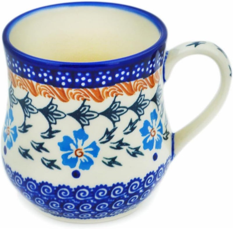 Polmedia Polish Pottery فنجان خزف بولندي أصلي سعة 13 أونصة بتصميم زهرة الذرة الزرقاء مصنوع يدويًا في بولسوافياك بولندا بواسطة سيراميكا بونا شهادة الأصالة - Image 2