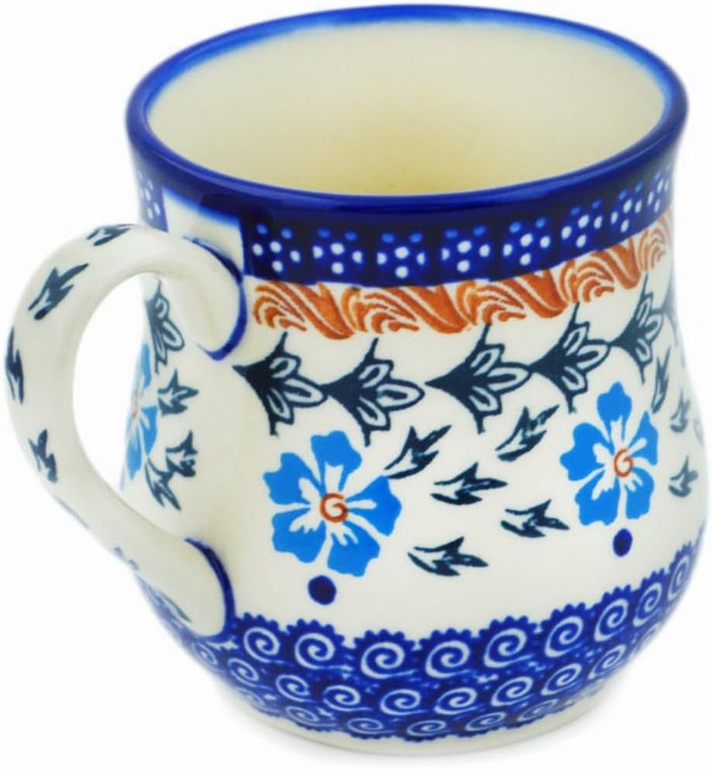 Polmedia Polish Pottery فنجان خزف بولندي أصلي سعة 13 أونصة بتصميم زهرة الذرة الزرقاء مصنوع يدويًا في بولسوافياك بولندا بواسطة سيراميكا بونا شهادة الأصالة - Image 3