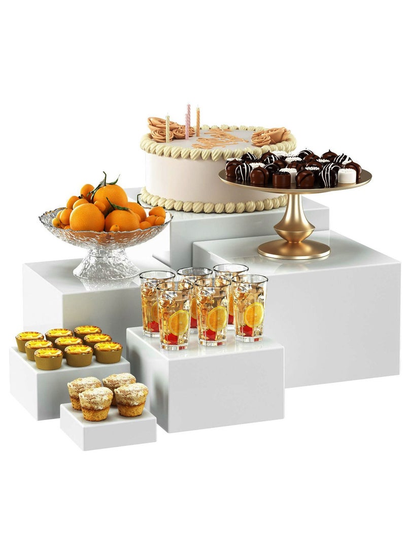 Buffet Risers, Food Risers for Buffet Table, 6PCS White Cube Display Nesting Risers with Hollow Bottoms, Food Display Risers Boxes Stand Shelf for Catering Dessert for Weddings, Parties (White(3"×4"×5"×6"×7"×8")) - Image 1