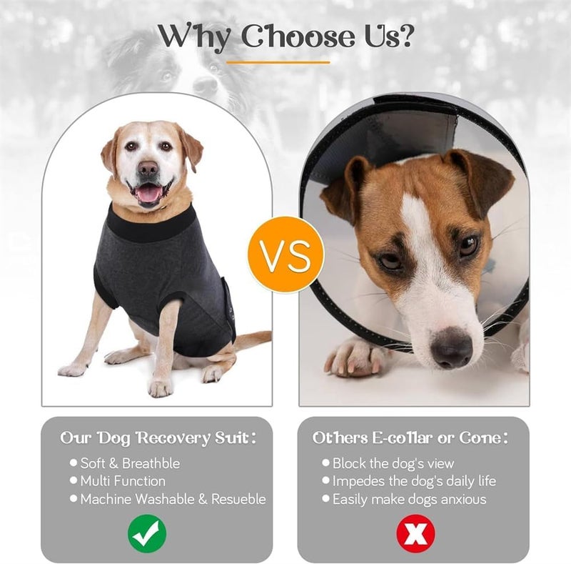 Luckam بدلة استعادة للكلاب، بدلة جراحية قابلة للتنفس للكلاب الذكور والإناث، بديل طوق إي، مضادة للّعق، مع فتحة للتبول، مثالية للتعقيم، الفطام ومشاكل الجلد، الحجم L - Image 5