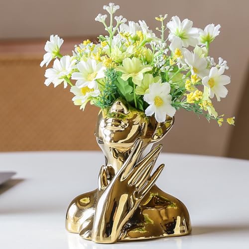 BrownLove Golden Ceramic Face Vase, Modern Golden Decorative Art Vase, Bookshelf Placed On The Desktop, Small Living Room, Office and Bedroom - Image 1