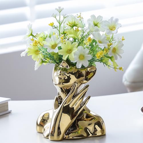 BrownLove Golden Ceramic Face Vase, Modern Golden Decorative Art Vase, Bookshelf Placed On The Desktop, Small Living Room, Office and Bedroom - Image 2