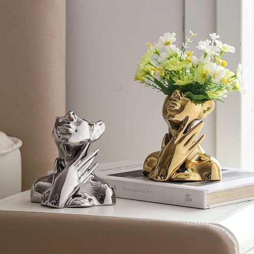BrownLove Golden Ceramic Face Vase, Modern Golden Decorative Art Vase, Bookshelf Placed On The Desktop, Small Living Room, Office and Bedroom - Image 4