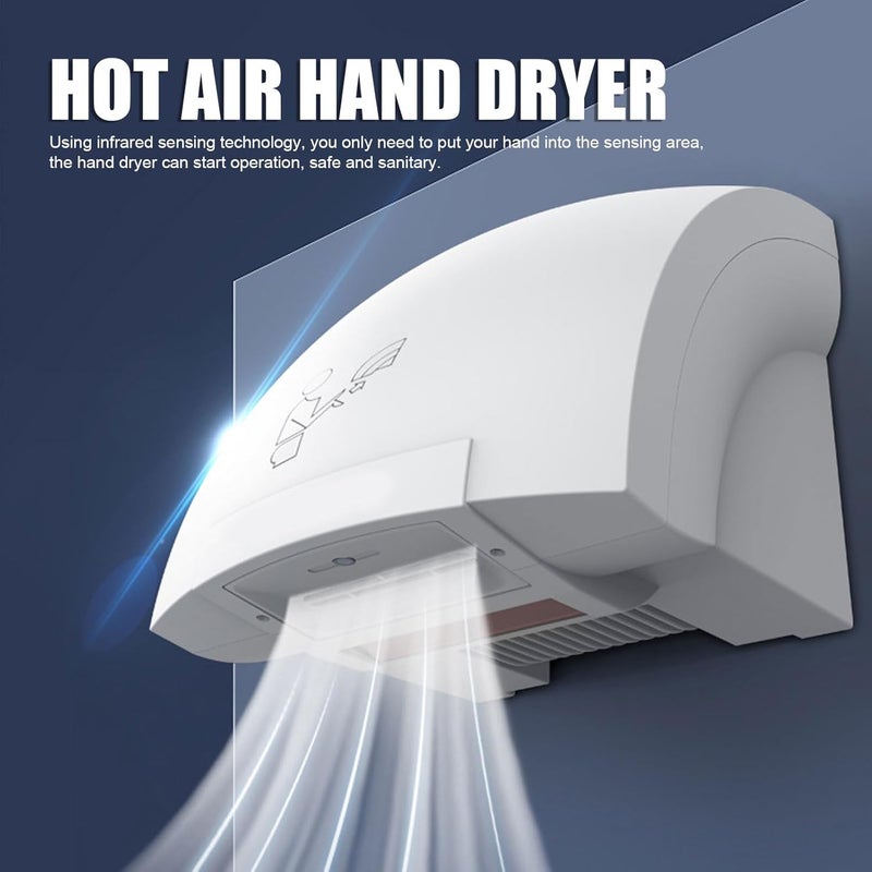 Luocute Hand Dryer, 1200W Automatic Sensor Hand Dryer with Infrared Sensing, Strong Airflow, 10s Fast Drying, Energy Saving, for Bathroom, Home, Hotel, Commercial Use (US Plug 110V) - Image 4