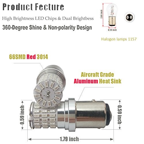 iBrightstar 9-30V Extremely Bright 1157 2057 2357 7528 BAY15D LED Bulbs replacement for Tail Brake Lights, Brilliant Red - Image 2