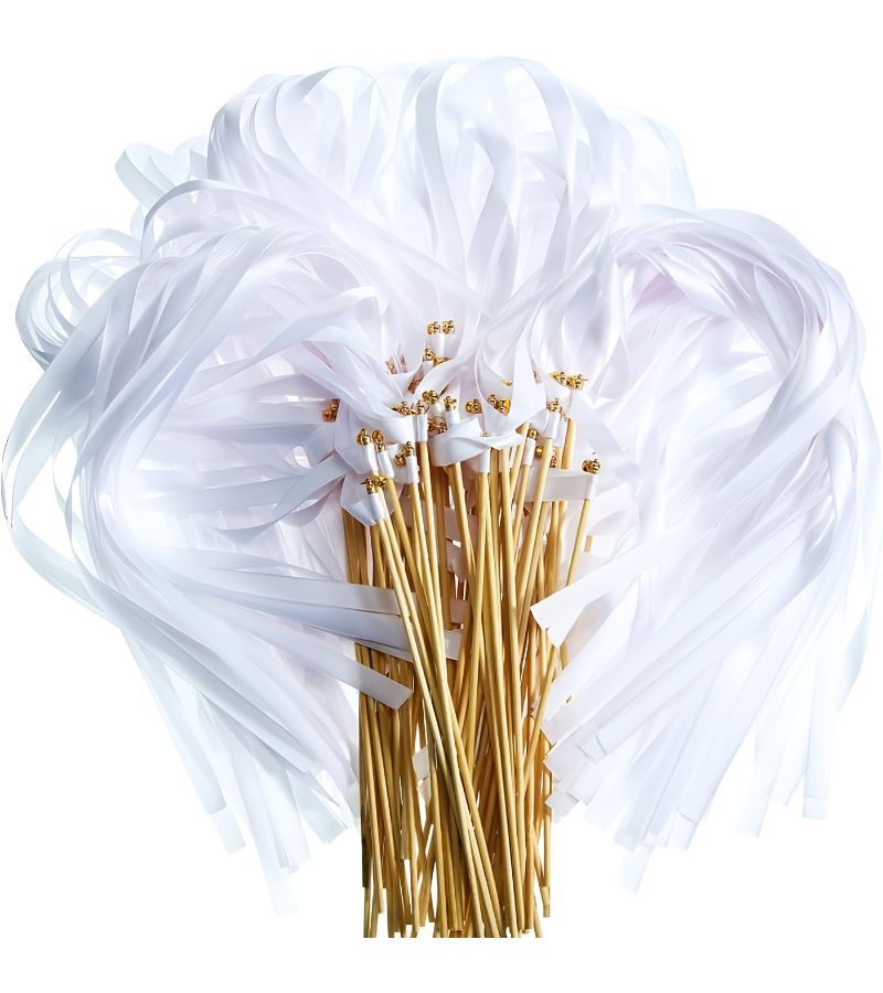 12Pcs Satin Ribbon Wedding Wands Fairy Long Dance Party Festival Gift Bells - Image 1