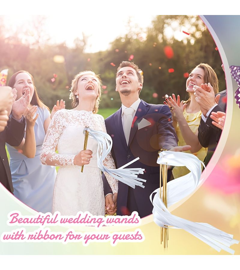 12Pcs Satin Ribbon Wedding Wands Fairy Long Dance Party Festival Gift Bells - Image 2